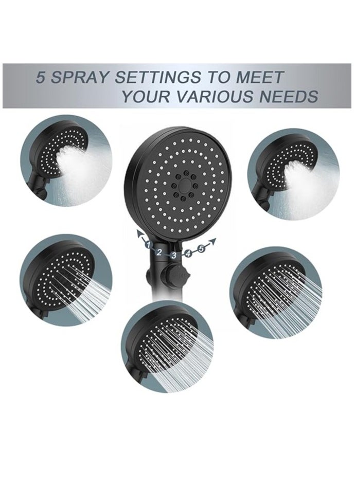 WENTCCION Shower Head with Handheld, 5 Spray Settings Multifunctional High Flow Showerhead with Stainless Steel Hose, Easy to Install  - Image 2