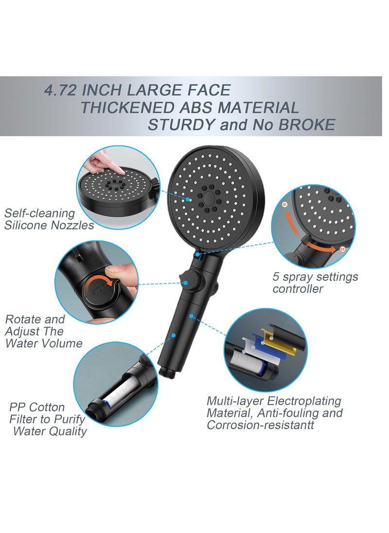 WENTCCION Shower Head with Handheld, 5 Spray Settings Multifunctional High Flow Showerhead with Stainless Steel Hose, Easy to Install  - Image 3