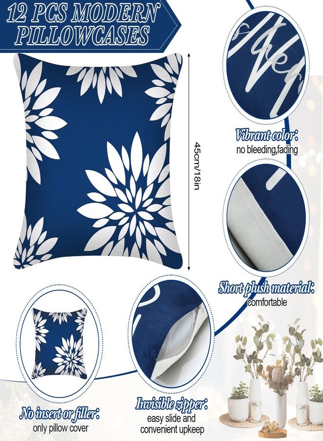 Flutesan 12 Pcs Modern Sofa Throw Pillow Cover 18x18 Inch Decorative Pillow Covers Floral Linen Living Room Decor Square Cushion Covers for Modern Style Home Bedroom Couch Chair Sofa Blue Pillow Cases - Image 2