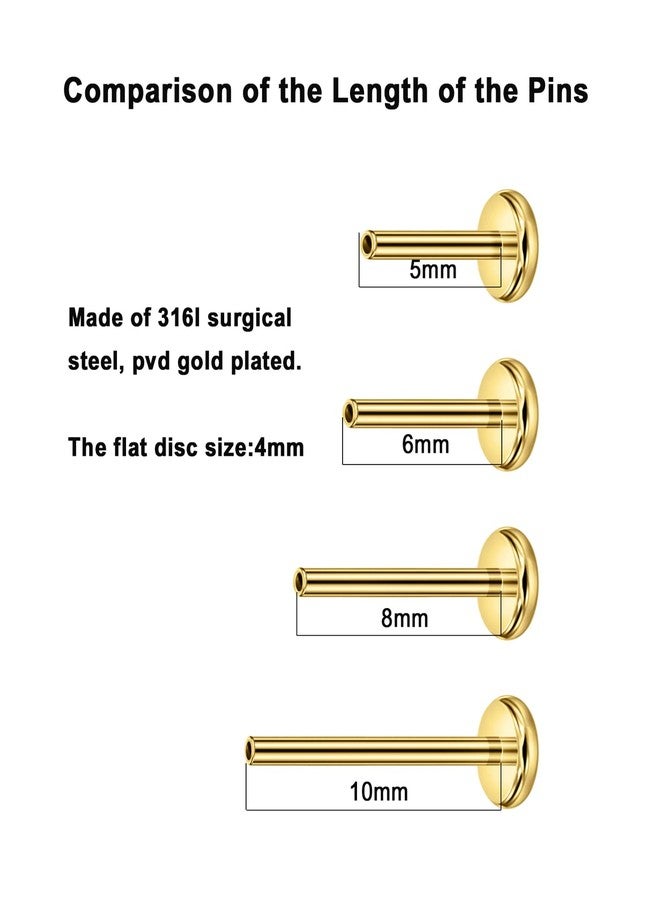 FANSING 18g 5mm Marquise Zirconia Threadless Labret Stud 18k Gold-plated Surgical Steel Push Pin Earrings for Cartilage Tragus Conch and Helix Piercing - Image 4