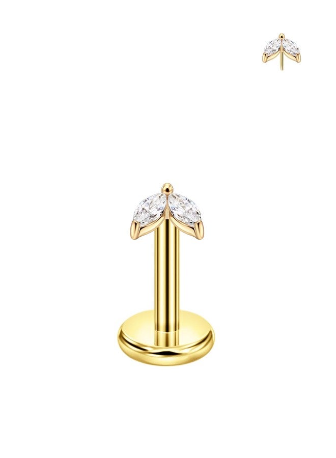 FANSING 18g 5mm Marquise Zirconia Threadless Labret Stud 18k Gold-plated Surgical Steel Push Pin Earrings for Cartilage Tragus Conch and Helix Piercing - Image 1
