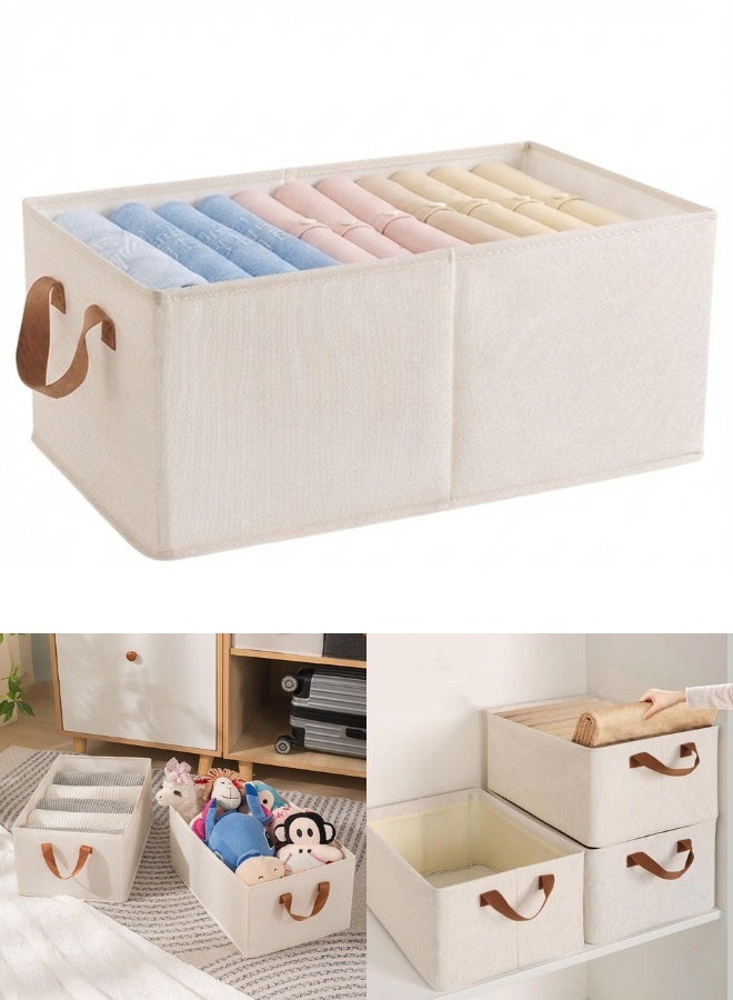 Foldable Fabric Storage Organizer with Reinforced Cardboard Structure & Side Handles – Stackable Linen Storage Box for Clothes, Laundry, Kids Toys, Towels, Books & Household Accessories, Multi-Purpose Closet Shelf Storage Bin for Bedroom, Nursery, Living Room & Wardrobe 42*19 Cm - Image 1