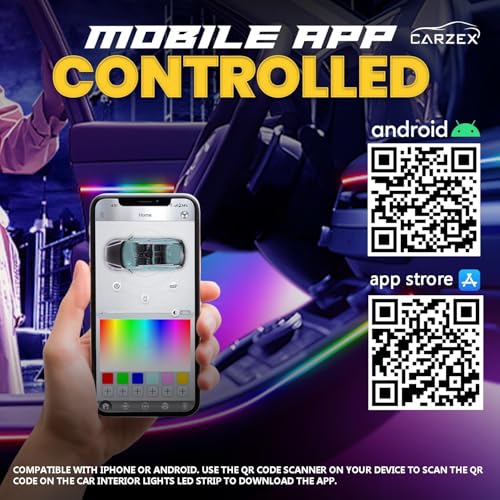 Carzex Multi Color Matrix Interior Ambient Running Atmosphere Light for Dashboard, Doors & Under Dash Ambience (App Controlled, Set of 10) - Image 3