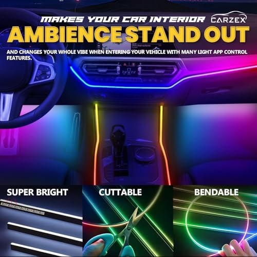Carzex Multi Color Matrix Interior Ambient Running Atmosphere Light for Dashboard, Doors & Under Dash Ambience (App Controlled, Set of 10) - Image 2