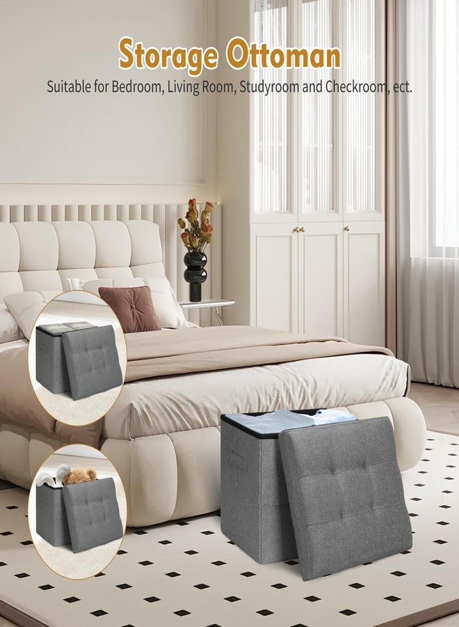 BelugaHelper Storage Ottoman with Extra Thick Foam Padded Seat, Foldable Foot Rest Stool with Linen Fabric, 43L Ottoman with Storage Bench for Bedroom Living Room, Holds Up to 300lbs, 17x13x13in, Dark Gray - Image 4
