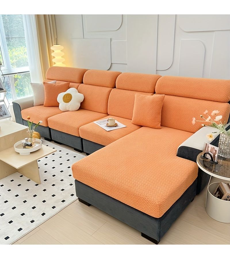 1pc Stretch Sofa Cover Gray For Single Seat Full Cover Universal Modern Anti Scratch Cushion Cover Backrest Cover Pillow Cover - Image 3