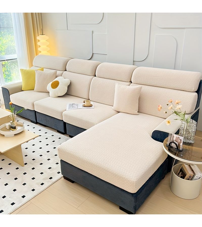 1pc Stretch Sofa Cover Gray For Single Seat Full Cover Universal Modern Anti Scratch Cushion Cover Backrest Cover Pillow Cover - Image 2