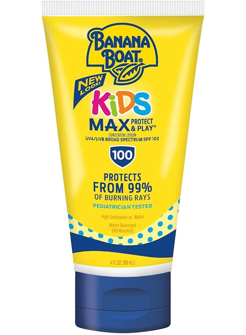 Banana واقٍ شمسى للأطفال من بانانا بوت ماكس بروتكت آند بلاي طيف واسع SPF 100 4 أونصة - Image 1