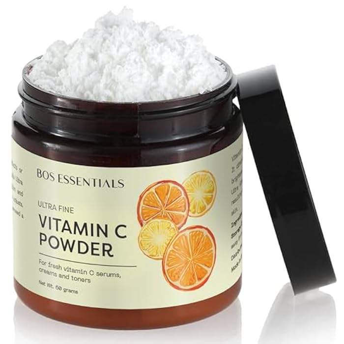 Bos Essentials Ultra Fine Vitamin C Powder, 100% Pure Ascorbic Acid, Non-GMO, Cosmetic-Grade, Dissolves Instantly for DIY Serums, creams, and toners - Image 1