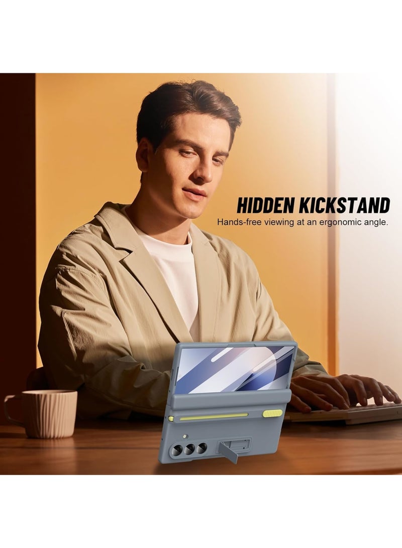 Barakah Phone Case Compatible with Samsung Galaxy Z Fold 7 with Built-in Screen Protector and S Pen Holder, Full-Body Shockproof Protective Cases with Kickstand for Z Fold 7 5G (Gray) - Image 5