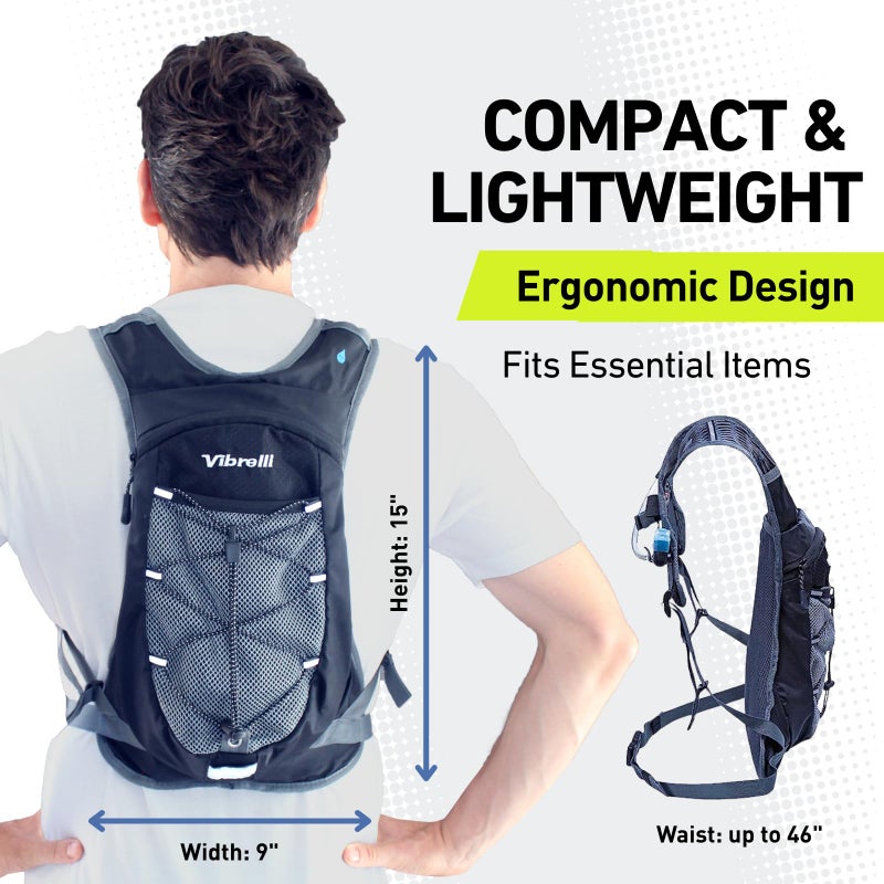 Vibrelli Hydration Pack & 2L Hydration Water Bladder - High Flow Bite Valve - Hydration Backpack with Storage - Lightweight Running Backpack, Also for Cycling, Hiking, Ski, Snow for Men, Women & Kids - Image 3