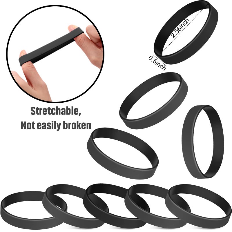 JOVITEC 12 Pieces Rubber Bracelets, Solid Color Silicone Wristbands, Multi-Pack Blank Wristbands Bracelets for Events Rubber Bands Party (Black) - Image 3
