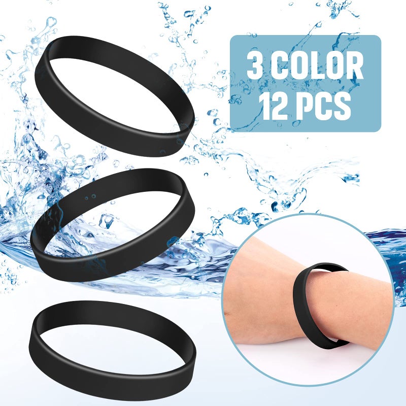 JOVITEC 12 Pieces Rubber Bracelets, Solid Color Silicone Wristbands, Multi-Pack Blank Wristbands Bracelets for Events Rubber Bands Party (Black) - Image 5