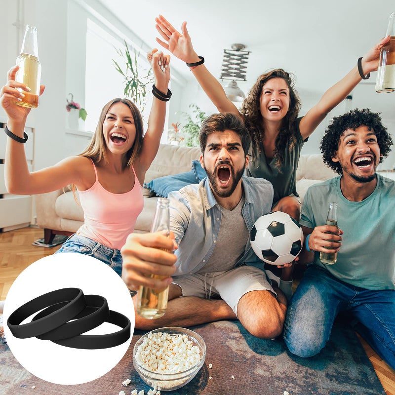 JOVITEC 12 Pieces Rubber Bracelets, Solid Color Silicone Wristbands, Multi-Pack Blank Wristbands Bracelets for Events Rubber Bands Party (Black) - Image 2