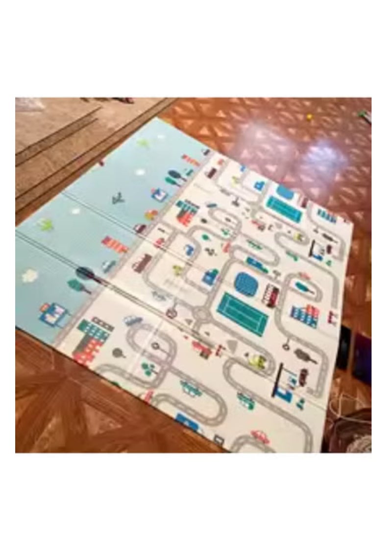 MUMS PLANET Interactive Play Mat for Kids Size 180 x 150 - City, Roads & Houses Design (Foldable & Waterproof), Non-Slip, Super Protective, Perfect for Crawling, Imaginative Play & Skill Development Interactive City & Roads Design: Displays a complete city map with roads, streets, buildings, green spaces & vehicles (cars, planes, helicopters), stimulating play _Baby Play Mat _ Baby City Mat_ Children's play mat - children's toys - children's gift  - Image 5