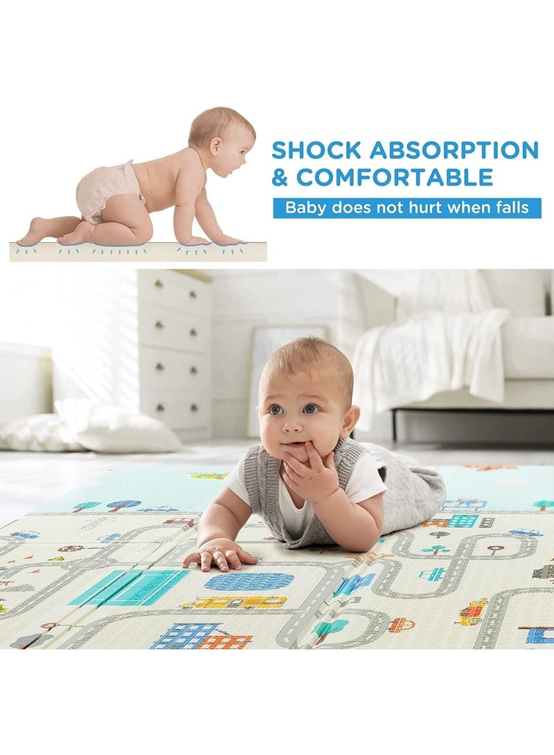 MUMS PLANET Interactive Play Mat for Kids Size 180 x 150 - City, Roads & Houses Design (Foldable & Waterproof), Non-Slip, Super Protective, Perfect for Crawling, Imaginative Play & Skill Development Interactive City & Roads Design: Displays a complete city map with roads, streets, buildings, green spaces & vehicles (cars, planes, helicopters), stimulating play _Baby Play Mat _ Baby City Mat_ Children's play mat - children's toys - children's gift  - Image 4