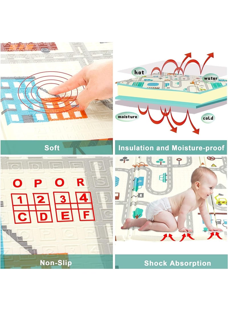 MUMS PLANET Interactive Play Mat for Kids Size 180 x 150 - City, Roads & Houses Design (Foldable & Waterproof), Non-Slip, Super Protective, Perfect for Crawling, Imaginative Play & Skill Development Interactive City & Roads Design: Displays a complete city map with roads, streets, buildings, green spaces & vehicles (cars, planes, helicopters), stimulating play _Baby Play Mat _ Baby City Mat_ Children's play mat - children's toys - children's gift  - Image 3