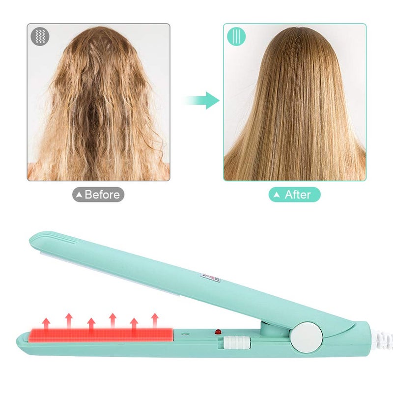 Ejoyous Mini Hair Straightener Ceramic Tourmaline Plate Flat Iron Curler Small Lightweight Portable Hair Styling Straightening Plate Curling Iron with Quick & Easy Heating for Women Girls(Matcha Green)  - Image 2