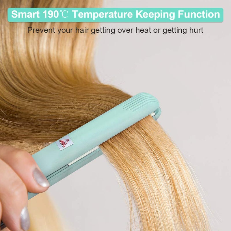 Ejoyous Mini Hair Straightener Ceramic Tourmaline Plate Flat Iron Curler Small Lightweight Portable Hair Styling Straightening Plate Curling Iron with Quick & Easy Heating for Women Girls(Matcha Green)  - Image 3