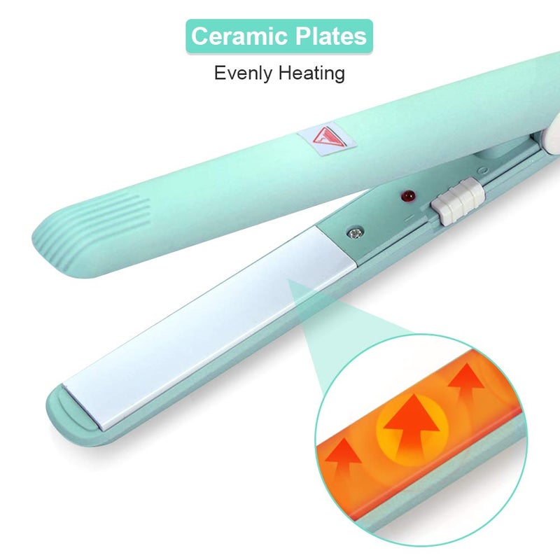 Ejoyous Mini Hair Straightener Ceramic Tourmaline Plate Flat Iron Curler Small Lightweight Portable Hair Styling Straightening Plate Curling Iron with Quick & Easy Heating for Women Girls(Matcha Green)  - Image 4