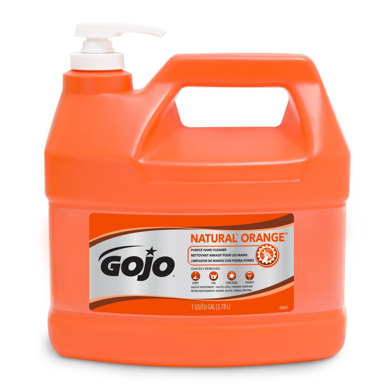 GOJO NATURAL ORANGE Pumice Hand Cleaner, 1 Gallon Quick Acting Lotion Hand Cleaner with Pumice Pump Bottle (Pack of 1) â€“ 0955-02 - Image 1