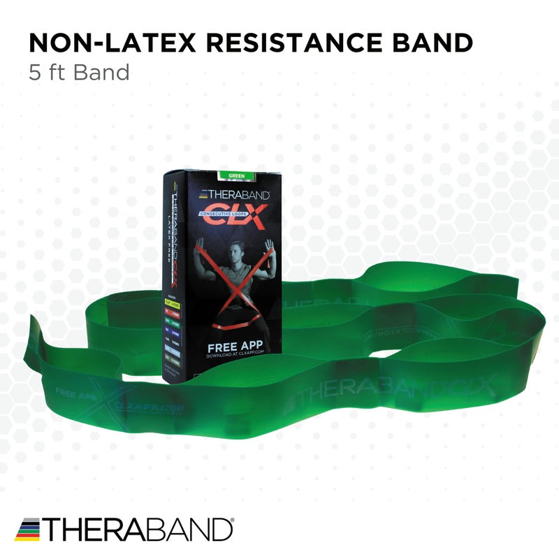 THERABAND CLX Resistance Band with Loops, 5-Foot Band, Green, Heavy, Non-Latex, Elastic Band for Exercise, Mobility & Rehab, Stretching, Home Workouts, Color-Coded for Easy Resistance Levels - Image 2