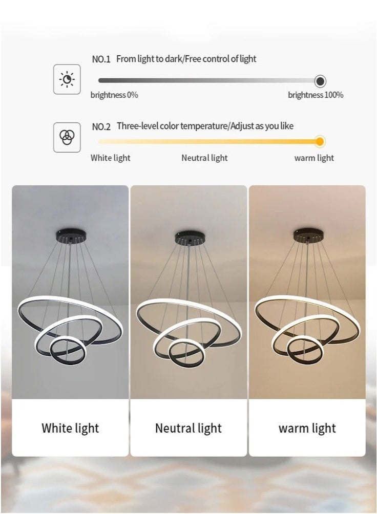 MIXDE Black Circle Shape LED Ceiling Light/Dimmable/3 Rings - Image 4