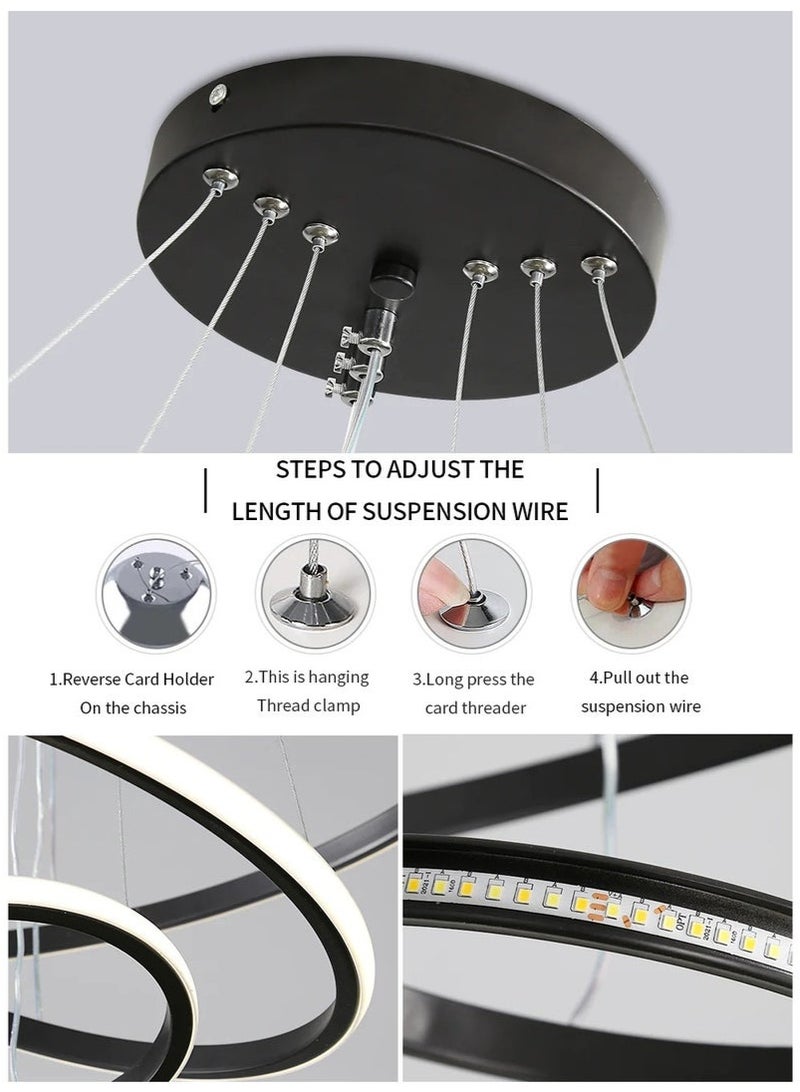 MIXDE Black Circle Shape LED Ceiling Light/Dimmable/3 Rings - Image 2