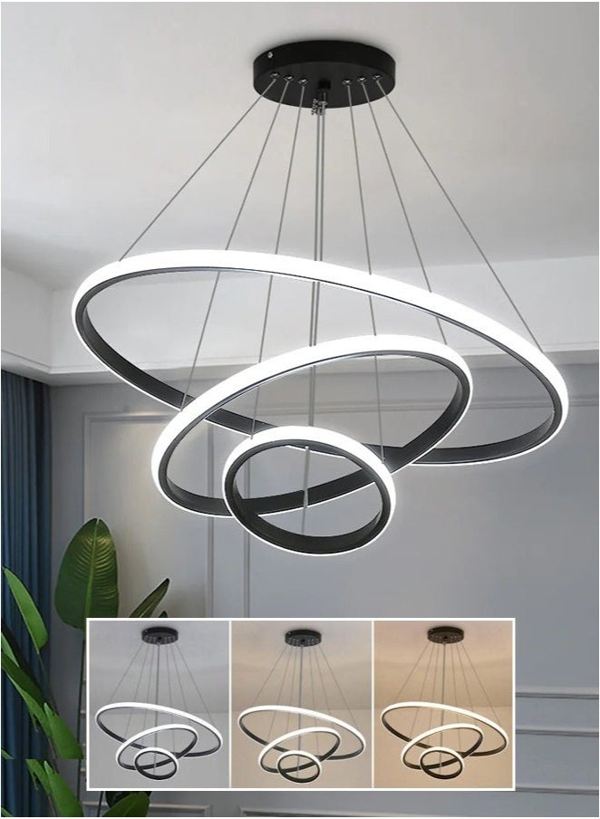 MIXDE Black Circle Shape LED Ceiling Light/Dimmable/3 Rings - Image 1