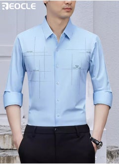 REOCLE Men's Business Slim Fit Shirt Official Long Sleeve Stretch Dress Shirt Wrinkle-Free Regular Fit Button Down Shirts  - Image 2