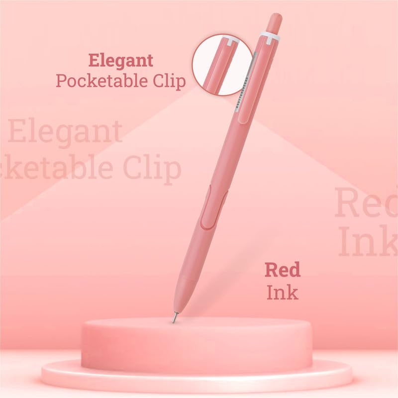 HAUSER XO RT Retractable Ball Pen | Sleek Matt Finish Pastel Shade Body & Minimalistic Design | Low Viscosity Ink With Ultra Durable Tip | Red Ink, Pack Of 10 - Image 3
