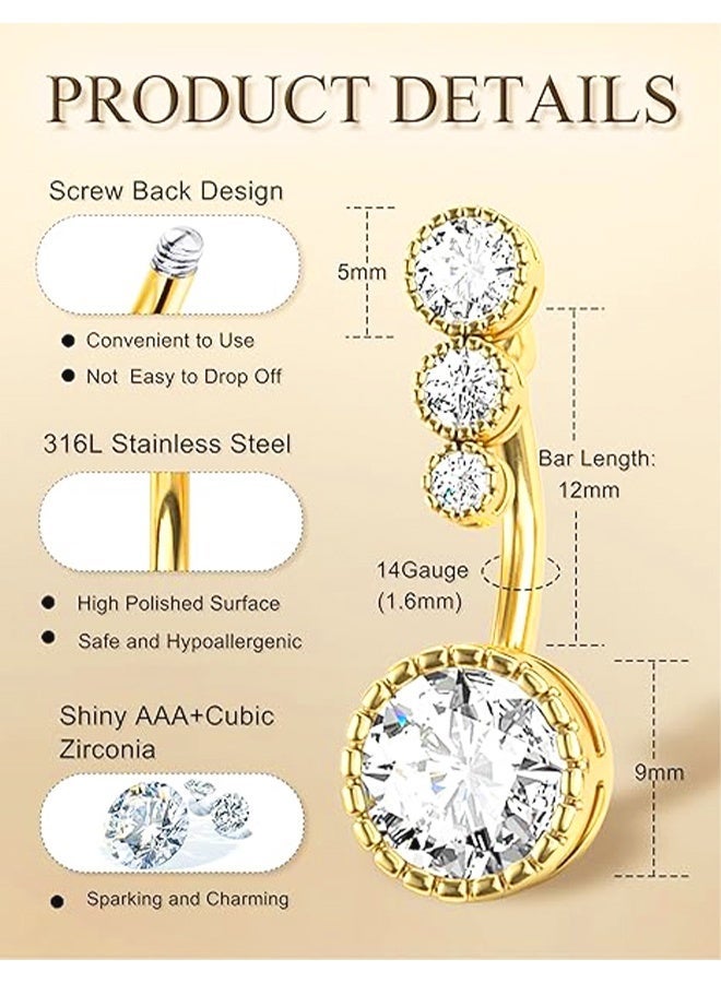 9 PCS Belly Button Ring Gold Stainless Steel Belly Piercing Rings Set,Women Navel Piercing Rings, Fashion Rhinestone Studded Fashiony Body Piercing Jewelry Set, Belly Piercing Jewelry for Women and Girls Ideal Jewelry Gifts - Image 2