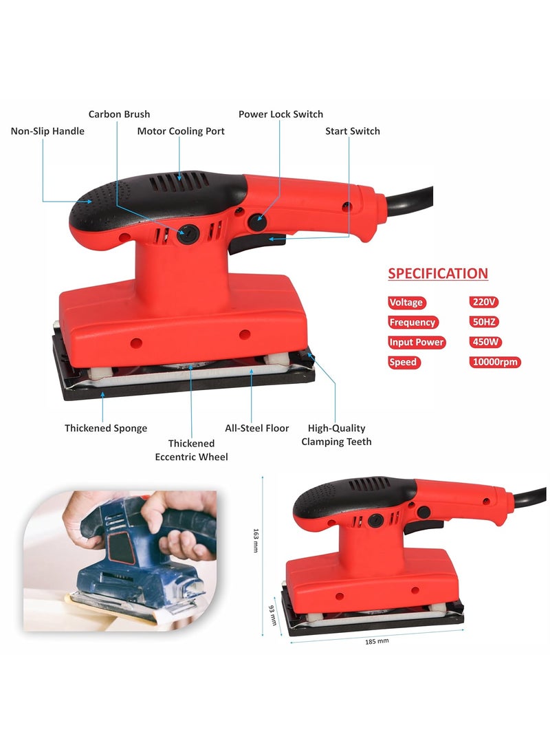 Digital Craft - Digital Craft 450W Sandergrinding Machine Wood Polishing Machine Wall Surface Grinding Machine Dustless Sanding Machine Orbital Sander 450WHand Sanding Block2 G Clamp - Image 1