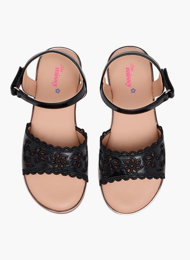 Little Missy Cutout Detail Sandals with Hook and Loop Closure - Image 2