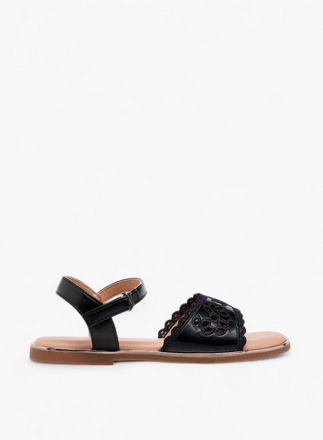 Little Missy Cutout Detail Sandals with Hook and Loop Closure - Image 1