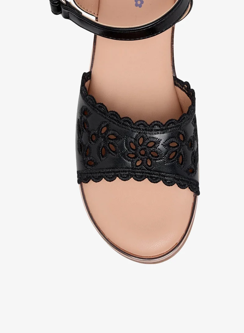 Little Missy BLACK Cutout Detail Sandals with Hook and Loop Closure for Women | Best Price UAE