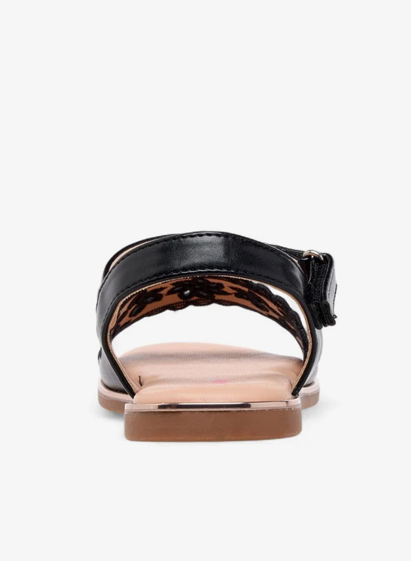 Little Missy BLACK Cutout Detail Sandals with Hook and Loop Closure for Women | Best Price UAE