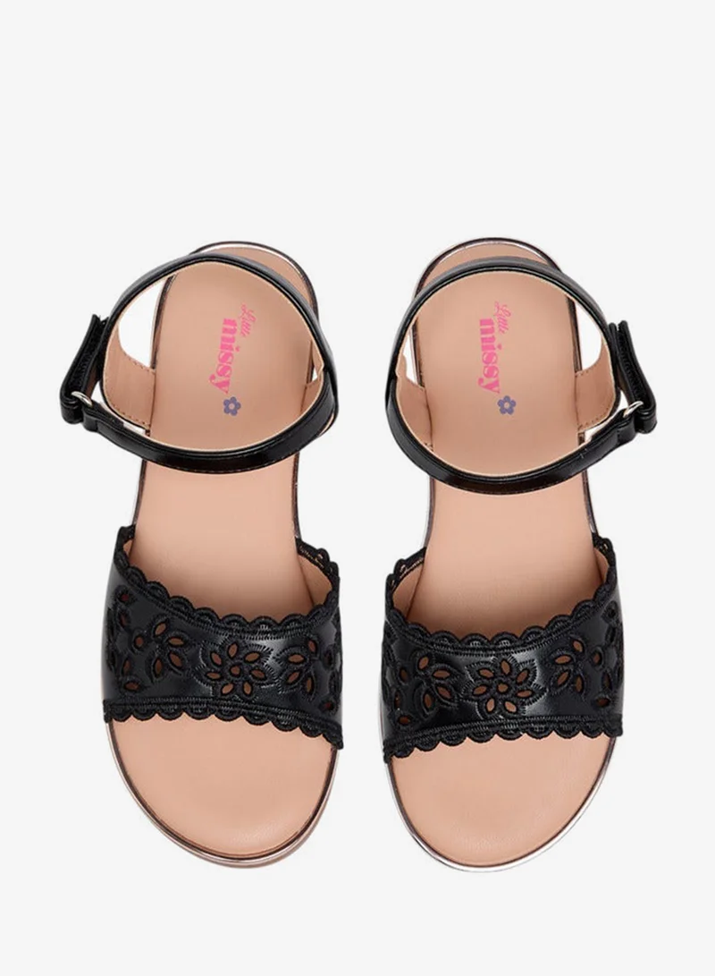 Little Missy BLACK Cutout Detail Sandals with Hook and Loop Closure for Women | Best Price UAE