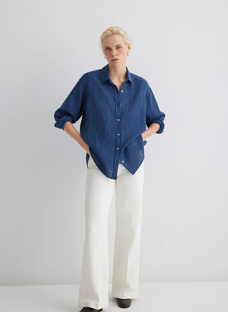 MAVI Striped Navy Linen Shirt