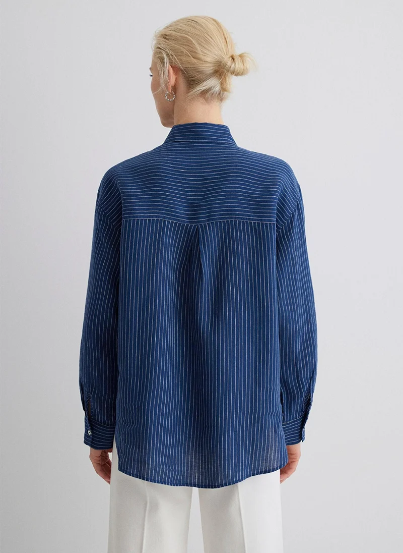 MAVI Striped Navy Linen Shirt