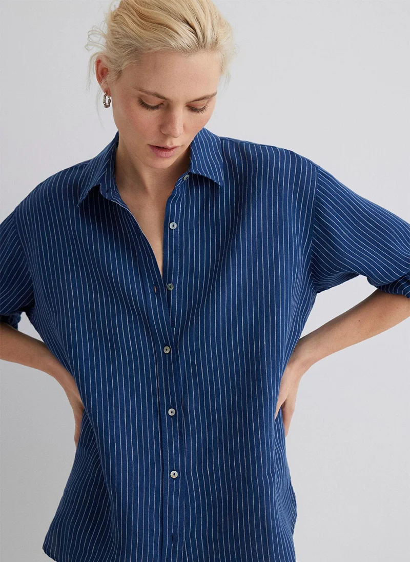 MAVI Striped Navy Linen Shirt