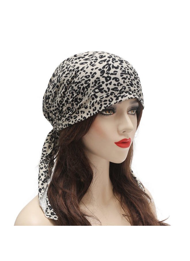 ZLYC Chemo Headwear Pre Tied Head Scarf Headwraps Lightweight Turban Beanie Cap for Women (Leopard White)  - Image 2