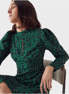 WAREHOUSE Printed Puff Sleeve High Neck Dress  - Image 3