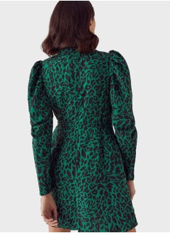 WAREHOUSE Printed Puff Sleeve High Neck Dress  - Image 2