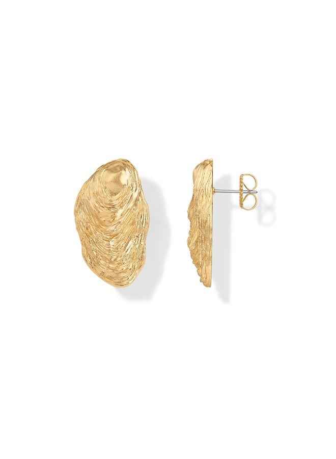 PAVOI 14K Yellow Gold Plated Chunky Sea Shell Earrings for Women - Statement Coastal Seashell Stud Earrings - Trendy Beach Geometric Ridge Studs Summer Jewelry - Image 1