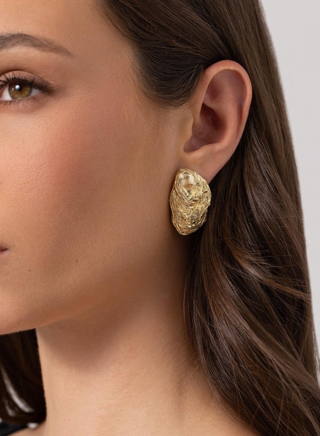 PAVOI 14K Yellow Gold Plated Chunky Sea Shell Earrings for Women - Statement Coastal Seashell Stud Earrings - Trendy Beach Geometric Ridge Studs Summer Jewelry - Image 2