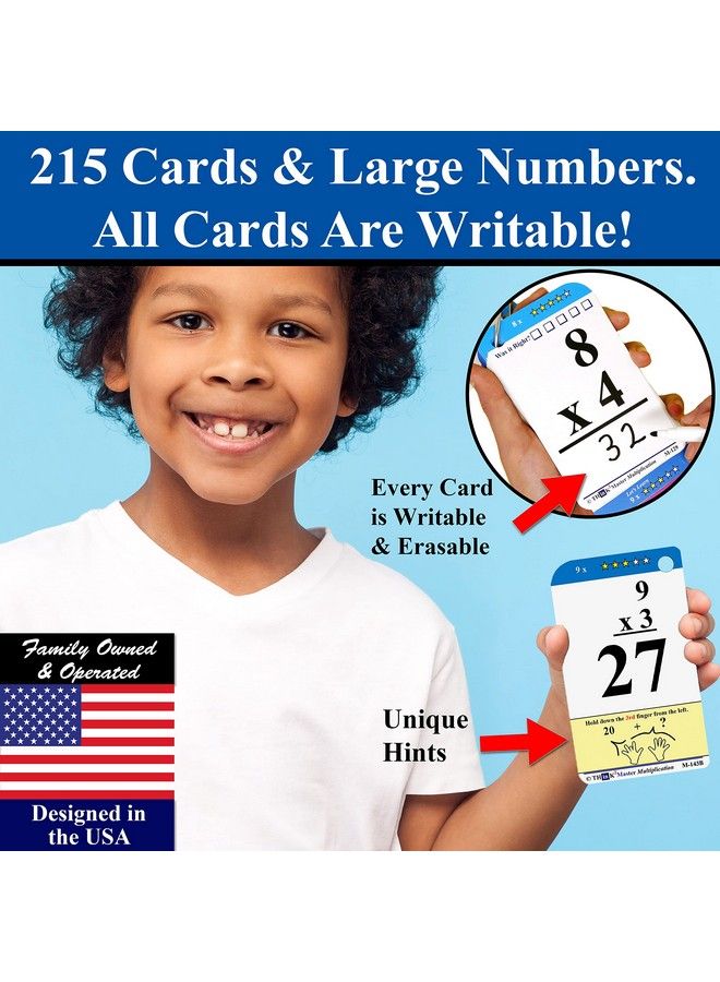 Premium 215 Laminated Multiplication Flash Cards. (All 012 X Facts); Learn More Than Multiplication.; Bonus: 2 Dry Erase Markers & 5 Rings. ; Designed By A Teacher To Improve Test Scores  - Image 4