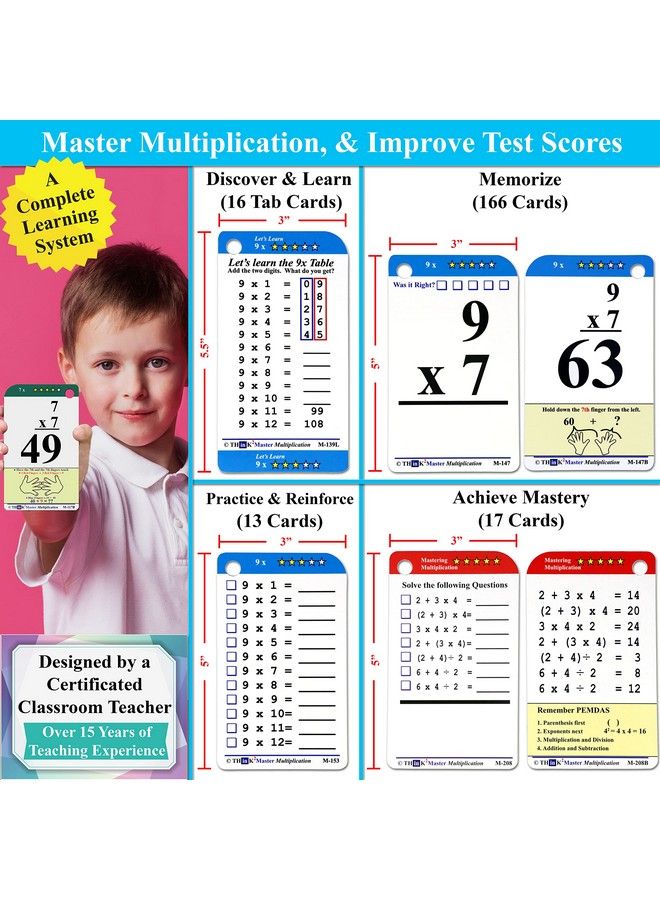 Premium 215 Laminated Multiplication Flash Cards. (All 012 X Facts); Learn More Than Multiplication.; Bonus: 2 Dry Erase Markers & 5 Rings. ; Designed By A Teacher To Improve Test Scores  - Image 5