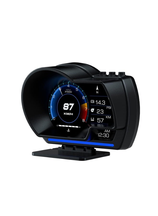 شاشة HUD للسيارات، شاشة عرض OBD2 للسيارات، جهاز قياس ذكي P6 يعرض السرعة وعدد الدورات في الدقيقة ودرجة حرارة الماء وإنذار السرعة الزائدة – نظام مزدوج OBD+GPS، متوافق مع معظم المركبات - Image 1