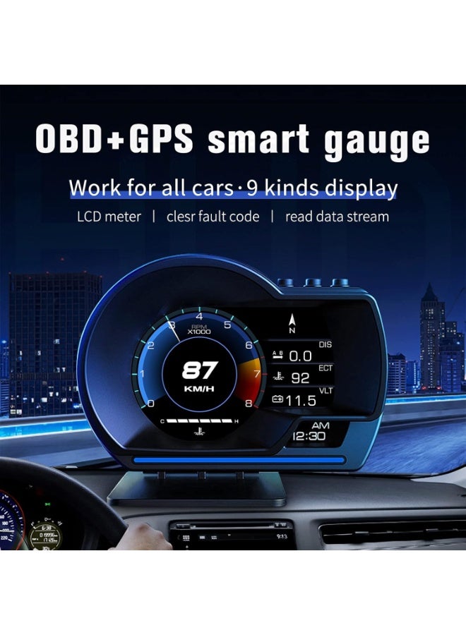 شاشة HUD للسيارات، شاشة عرض OBD2 للسيارات، جهاز قياس ذكي P6 يعرض السرعة وعدد الدورات في الدقيقة ودرجة حرارة الماء وإنذار السرعة الزائدة – نظام مزدوج OBD+GPS، متوافق مع معظم المركبات - Image 5